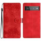 For Google Pixel 6 Pro Cherry Blossom Butterfly Skin Feel Embossed PU Phone Case(Red) - 1