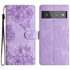 For Google Pixel 6 Pro Cherry Blossom Butterfly Skin Feel Embossed PU Phone Case(Purple) - 1