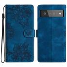 For Google Pixel 6 Pro Cherry Blossom Butterfly Skin Feel Embossed PU Phone Case(Blue) - 1