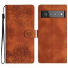 For Google Pixel 6 Pro Cherry Blossom Butterfly Skin Feel Embossed PU Phone Case(Brown) - 1