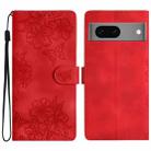 For Google Pixel 7 5G Cherry Blossom Butterfly Skin Feel Embossed PU Phone Case(Red) - 1