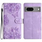 For Google Pixel 7 5G Cherry Blossom Butterfly Skin Feel Embossed PU Phone Case(Purple) - 1