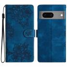 For Google Pixel 7 5G Cherry Blossom Butterfly Skin Feel Embossed PU Phone Case(Blue) - 1