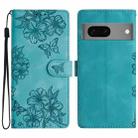 For Google Pixel 7 5G Cherry Blossom Butterfly Skin Feel Embossed PU Phone Case(Green) - 1