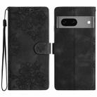 For Google Pixel 7 5G Cherry Blossom Butterfly Skin Feel Embossed PU Phone Case(Black) - 1