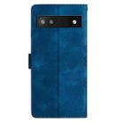 For Google Pixel 7a Cherry Blossom Butterfly Skin Feel Embossed PU Phone Case(Blue) - 3