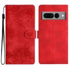 For Google Pixel 7 Pro 5G Cherry Blossom Butterfly Skin Feel Embossed PU Phone Case(Red) - 1