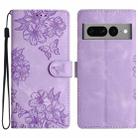 For Google Pixel 7 Pro 5G Cherry Blossom Butterfly Skin Feel Embossed PU Phone Case(Purple) - 1