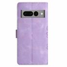 For Google Pixel 7 Pro 5G Cherry Blossom Butterfly Skin Feel Embossed PU Phone Case(Purple) - 3