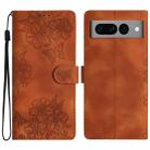 For Google Pixel 7 Pro 5G Cherry Blossom Butterfly Skin Feel Embossed PU Phone Case(Brown) - 1