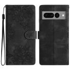 For Google Pixel 7 Pro 5G Cherry Blossom Butterfly Skin Feel Embossed PU Phone Case(Black) - 1