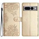 For Google Pixel 7 Pro 5G Cherry Blossom Butterfly Skin Feel Embossed PU Phone Case(Gold) - 1