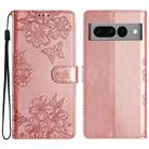 For Google Pixel 7 Pro 5G Cherry Blossom Butterfly Skin Feel Embossed PU Phone Case(Rose Gold) - 1