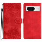 For Google Pixel 8 Cherry Blossom Butterfly Skin Feel Embossed PU Phone Case(Red) - 1