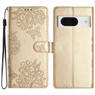 For Google Pixel 8 Cherry Blossom Butterfly Skin Feel Embossed PU Phone Case(Gold) - 1