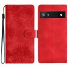 For Google Pixel 8a Cherry Blossom Butterfly Skin Feel Embossed PU Phone Case(Red) - 1