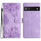 For Google Pixel 8a Cherry Blossom Butterfly Skin Feel Embossed PU Phone Case(Purple) - 1