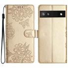 For Google Pixel 8a Cherry Blossom Butterfly Skin Feel Embossed PU Phone Case(Gold) - 1