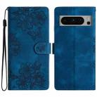 For Google Pixel 8 Pro Cherry Blossom Butterfly Skin Feel Embossed PU Phone Case(Blue) - 1