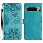 For Google Pixel 8 Pro Cherry Blossom Butterfly Skin Feel Embossed PU Phone Case(Green) - 1