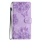 For Google Pixel 9a Cherry Blossom Butterfly Skin Feel Embossed PU Phone Case(Purple) - 2