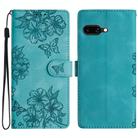 For Google Pixel 9a Cherry Blossom Butterfly Skin Feel Embossed PU Phone Case(Green) - 1