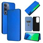 For vivo Y19s 4G Global Carbon Fiber Texture Flip Leather Phone Case(Blue) - 1