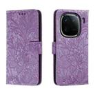 For vivo iQOO 12 Lace Flower Embossing Flip Leather Phone Case(Purple) - 1