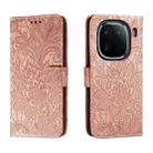 For vivo iQOO 12 Lace Flower Embossing Flip Leather Phone Case(Rose Gold) - 1