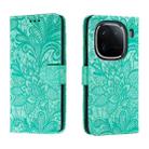 For vivo iQOO 12 Lace Flower Embossing Flip Leather Phone Case(Green) - 1