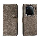 For vivo iQOO 12 Pro Lace Flower Embossing Flip Leather Phone Case(Grey) - 1