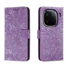 For vivo iQOO 12 Pro Lace Flower Embossing Flip Leather Phone Case(Purple) - 1