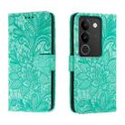 For vivo S17 Lace Flower Embossing Flip Leather Phone Case(Green) - 1