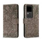 For vivo S18 Lace Flower Embossing Flip Leather Phone Case(Grey) - 1