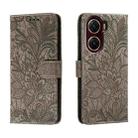 For vivo V29E Lace Flower Embossing Flip Leather Phone Case(Grey) - 1