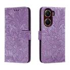 For vivo V29E Lace Flower Embossing Flip Leather Phone Case(Purple) - 1