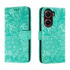 For vivo V29E Lace Flower Embossing Flip Leather Phone Case(Green) - 1