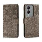 For vivo Y17S Lace Flower Embossing Flip Leather Phone Case(Grey) - 1