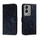 For vivo Y17S Lace Flower Embossing Flip Leather Phone Case(Dark Blue) - 1