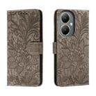 For vivo Y35M+ Lace Flower Embossing Flip Leather Phone Case(Grey) - 1