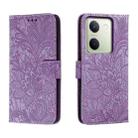 For vivo Y100 5G Lace Flower Embossing Flip Leather Phone Case(Purple) - 1