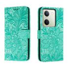 For vivo Y100 5G Lace Flower Embossing Flip Leather Phone Case(Green) - 1