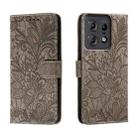 For Motorola Edge 50 Pro Lace Flower Embossing Flip Leather Phone Case(Grey) - 1