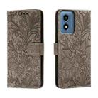 For Motorola Moto G Play 2024 Lace Flower Embossing Flip Leather Phone Case(Grey) - 1