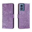 For Motorola Moto G Play 2024 Lace Flower Embossing Flip Leather Phone Case(Purple) - 1