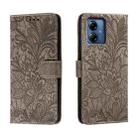 For Motorola Moto G14 Lace Flower Embossing Flip Leather Phone Case(Grey) - 1