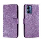 For Motorola Moto G14 Lace Flower Embossing Flip Leather Phone Case(Purple) - 1