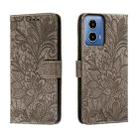 For Motorola Moto G34 Lace Flower Embossing Flip Leather Phone Case(Grey) - 1