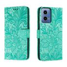 For Motorola Moto G34 Lace Flower Embossing Flip Leather Phone Case(Green) - 1