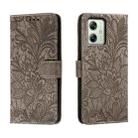 For Motorola Moto G54 Lace Flower Embossing Flip Leather Phone Case(Grey) - 1